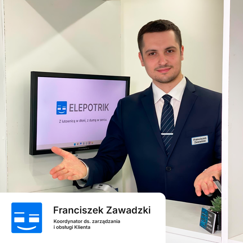 SerwisujLaptopa.pl - Elegancki specjalista serwisu laptopów w garniturze miłe wita wszystkich w naszym serwisie